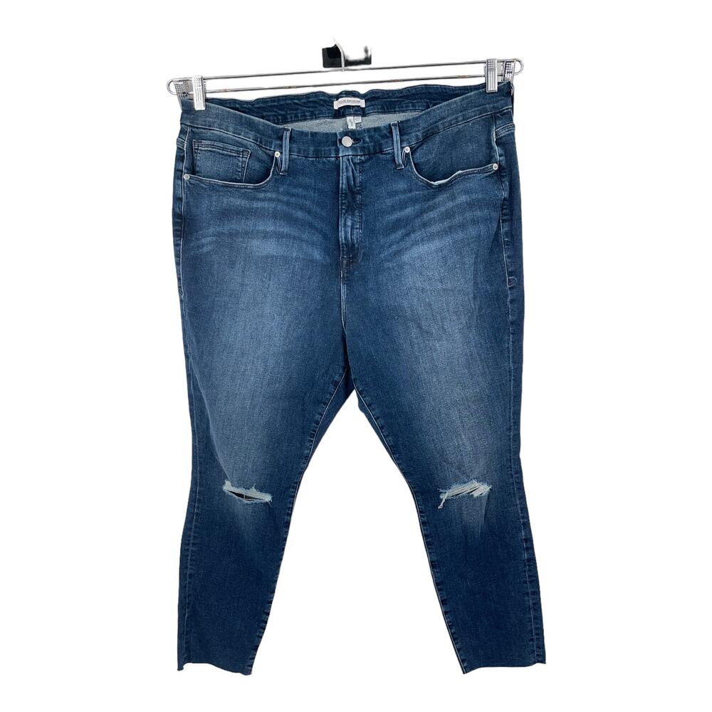 Good American Jeans Good Leg crop raw edge blue size 24